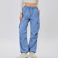 thumbnail image 1 of CQONEPT Womens Wide Leg Jeans Trendy Elastic Waist Denim Pnats with Pockets Drawstring Stretchy Straight Leg Baggy Pants Blue XL, 1 of 6