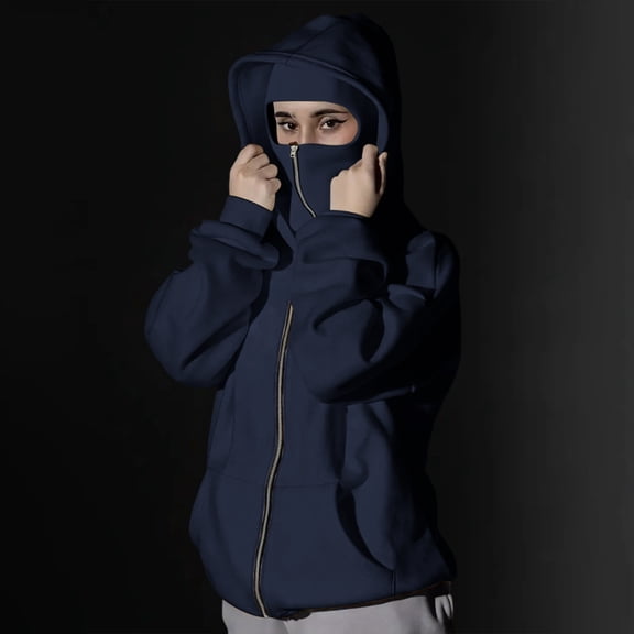 CQONEPT Womens Windproof Hoodies Fleece Lined Full Zip Sweatshirts Solid Color Winter Clothes Going Out Tunic Tops Navy S
