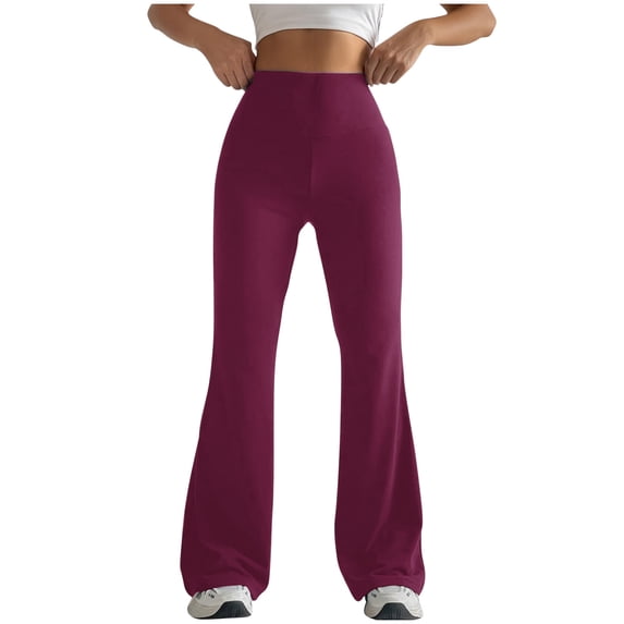 CQONEPT Womens Yoga Pants Bell Bottom Tummy Control Casual Stretchy Leggings High Rise Athletic Running Pant Purple 2XL