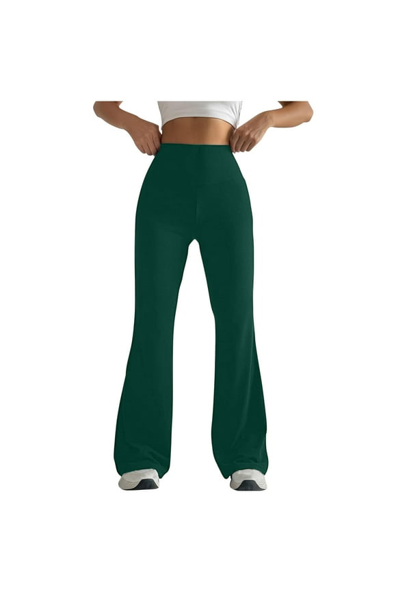 Womens Yoga Pants Casual Stretchy Flared High Wais Leggings Tummy Control Comfy Workouts Running Gym Pant Green 2XL
