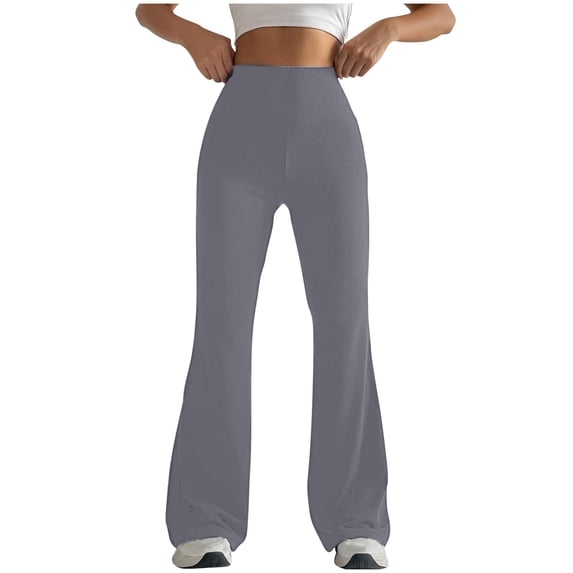 CQONEPT Womens Yoga Pants High Rise Bell Bottom Tummy Control Pant Casual Workouts Running Outdoor Trousers with Pockets Gray L