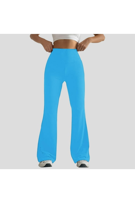 Womens Yoga Pants High Rise Bell Bottom Tummy Control Pant Casual Workouts Running Outdoor Trousers with Pockets Sky Blue M
