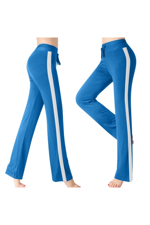 Womens Yoga Pants Side Striped Drawstring High Waist Stretchy Leggings Lounge Loose Fit Athletic Jogging Pant Blue M