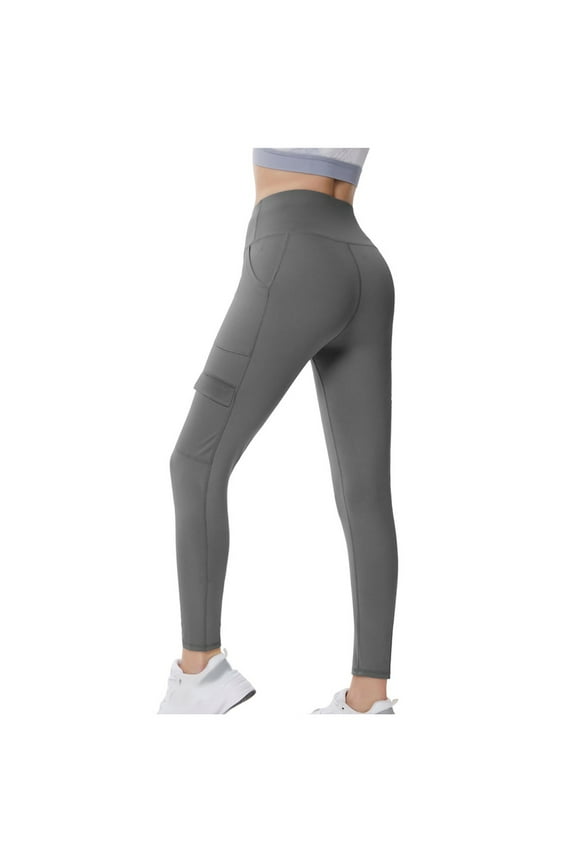 Womens Yoga Pants with 4 Pockets Tummy Control Pant Butt Lift Tighting Fiting Activewear Sports Pants Gray L