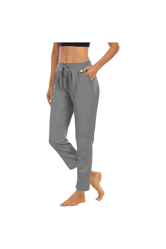 Womens Yoga Pants with Pockets Casual Loose Fit Tummy Control Leggings Drawstring Slim Fit Skinny Leg Workouts Jogging Pant Dark Gray S