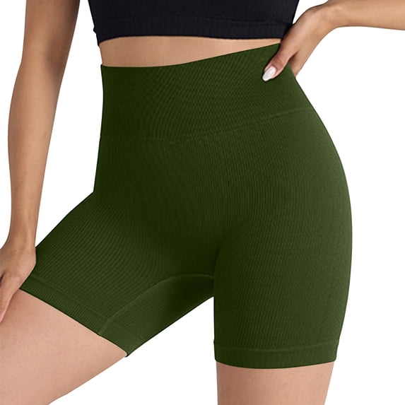 CQONEPT Womens Yoga Shorts Fitness Shorts High Waisted Skinny Comfy Pants Breathable Underwear Pants Sports Pants Army Green L