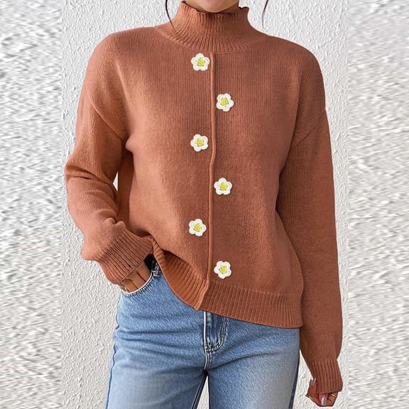 CQONEPT Womens's Turtleneck Sweaters Ribbed Long Sleeve Blouse Cozy Chunky Pullover Tops Trendy Cute Clothing Coffee S