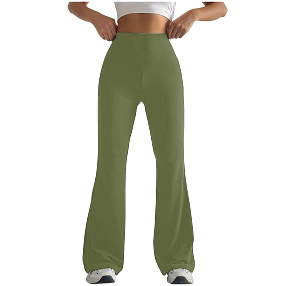 CQONEPT Yoga Pants for Women Flared Stretchy Tummy Control Pant High Rise Casual Loose Fit Athletic Running Trousers Army Green L