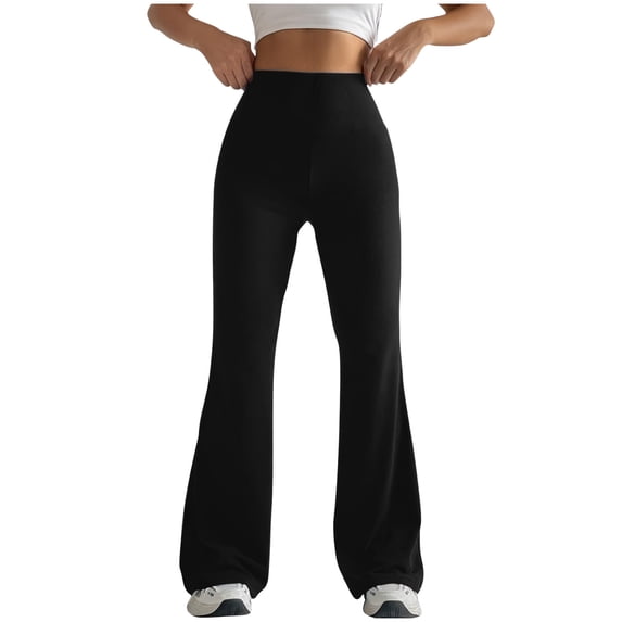 CQONEPT Yoga Pants for Women Flared Stretchy Tummy Control Pant High Rise Casual Loose Fit Athletic Running Trousers Black XL