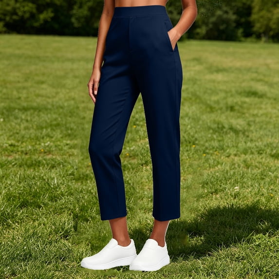 CQONEPT Yoga Pants for Women High Waist Dress Work Pant with Pockets Straight Leg Business Casual Trousers Navy L
