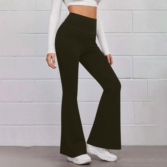 CQONEPT Yoga Pants for Womens Bell Bottom Casual High Wais Leggings Lightweight Stretchy Tummy Control Workouts Pant Brown XL