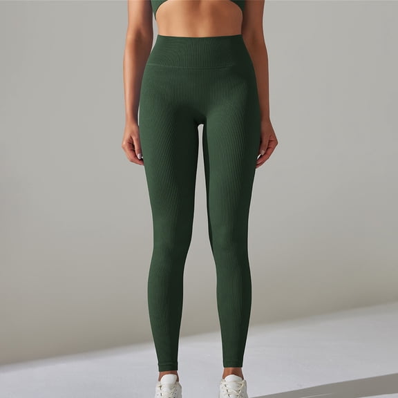 CQONEPT Yoga Pants for Womens Butt Lift Non See Tummy Control Leggings Skinny Gym Wear Running High Rise Pant Army Green L
