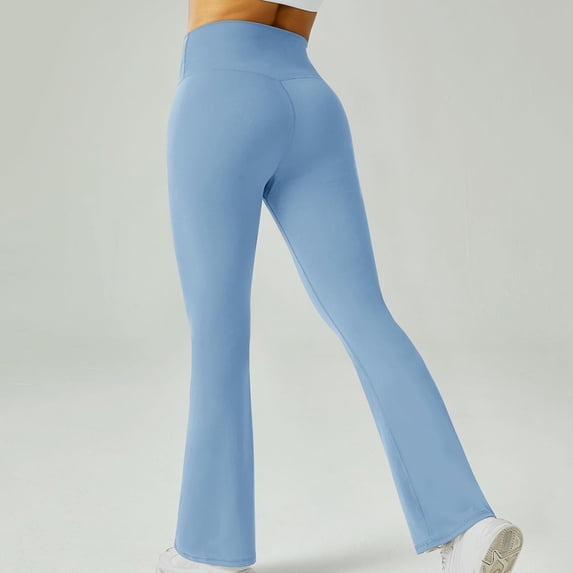 CQONEPT Yoga Pants for Womens Butt Lifting High Waist Leggings Casual Loose Fit Bell Bottom Lightweight Workouts Pant Blue S