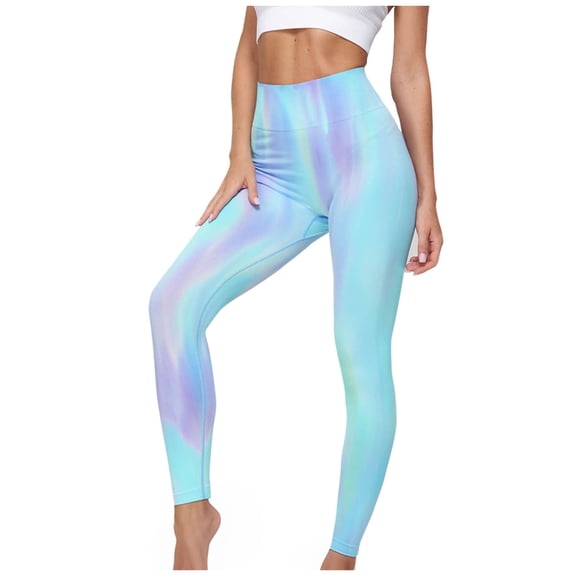 CQONEPT Yoga Pants for Womens Skinny Leg Tummy Control Leggings Workouts Athletic High Rise Comfy Non See Pants Sky Blue L