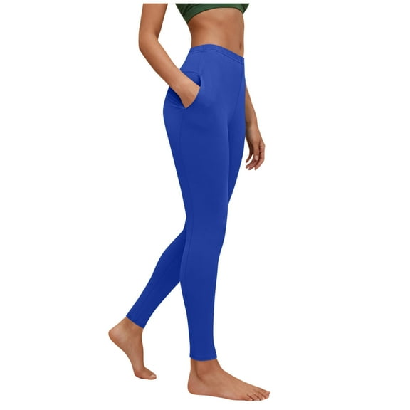 CQONEPT Yoga Pants for Womens with Pockets Tummy Control Casual Skinny Comfy Leggings Gym Jogging Sports Pant Blue 2XL