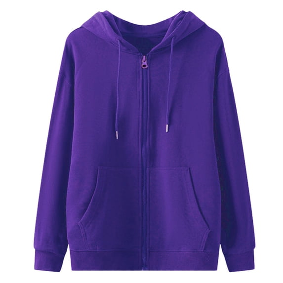 CQONEPT Zip Up Hoodies for Mens Drawstring Comfortable Sweatshirts Going Out Solid Hooded with Pocket Purple M