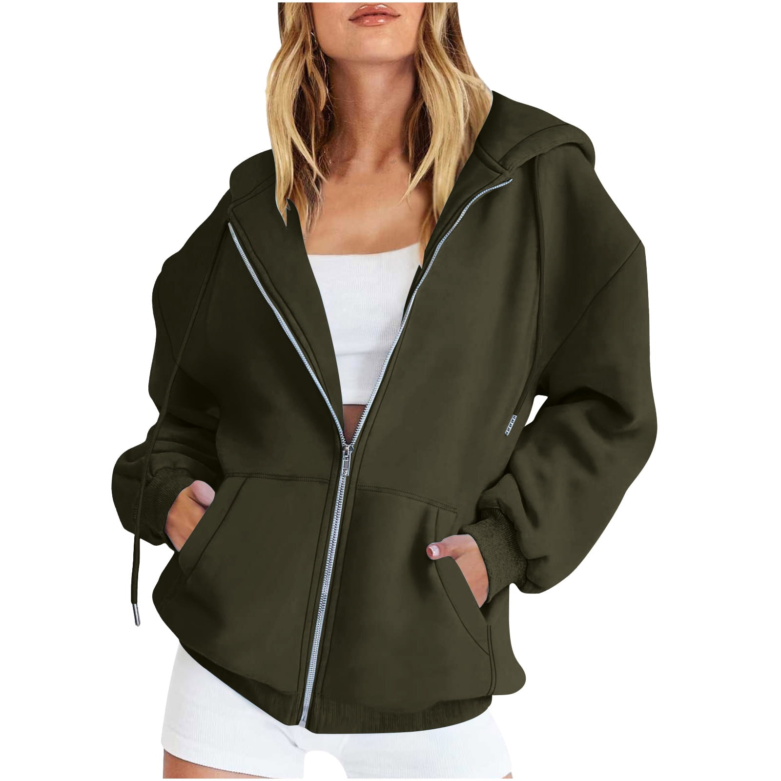 CQONEPT Zip Up Hoodies for Women Long Sleeve Sweatshirts Fall Outfits ...