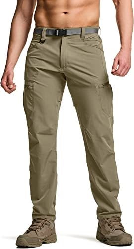 CQR Men's Quick Dry Tactical Pants, Water Resistant Outdoor Pants, Lightweight Stretch Cargo Work Hiking Pants, Rocky Cargo Tan, 34W x 30L