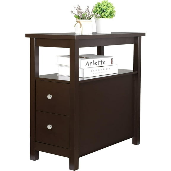 MMZP End Table with Drawers 3 Tier Narrow Side Table Wood Sofa Table for Living Room Bedroom Office Small Spaces, 23.6 x 24 inch Espresso