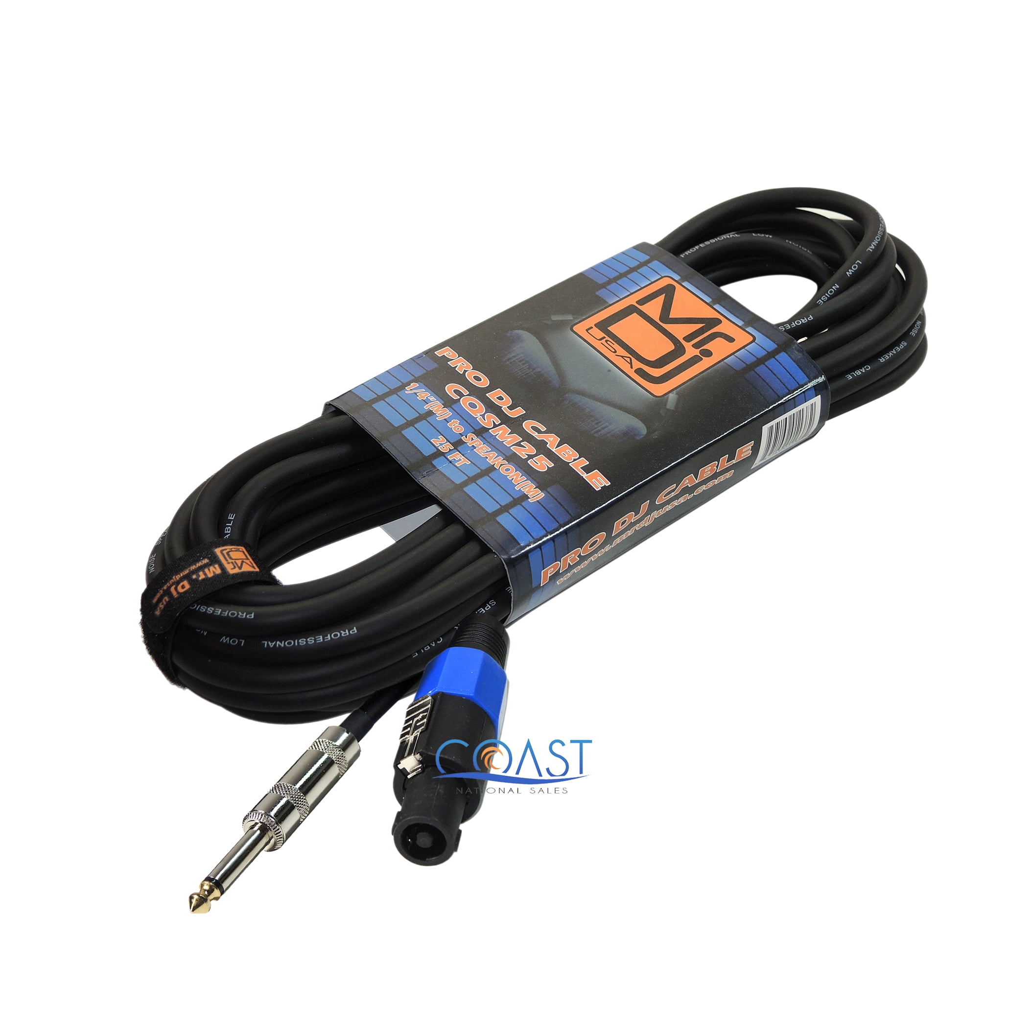 CQSM25 Pro DJ Karaoke 1/4" Male to Male Speakon Audio Speaker Wire PA Cable - 25 Ft