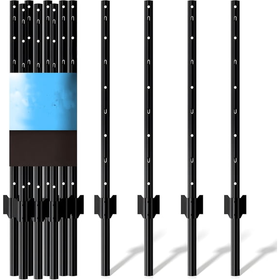 CQSXDA 10-Pack 4ft Heavy-Duty U-Shape Metal Fence Posts, No-Dig Temporary Garden Fence Support