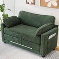 thumbnail image 1 of CQSXDA 2-in-1 Convertible Corduroy Sofa Bed, 2-Seater Loveseat with Side Storage for Living Room Use, Dark Green, 1 of 16