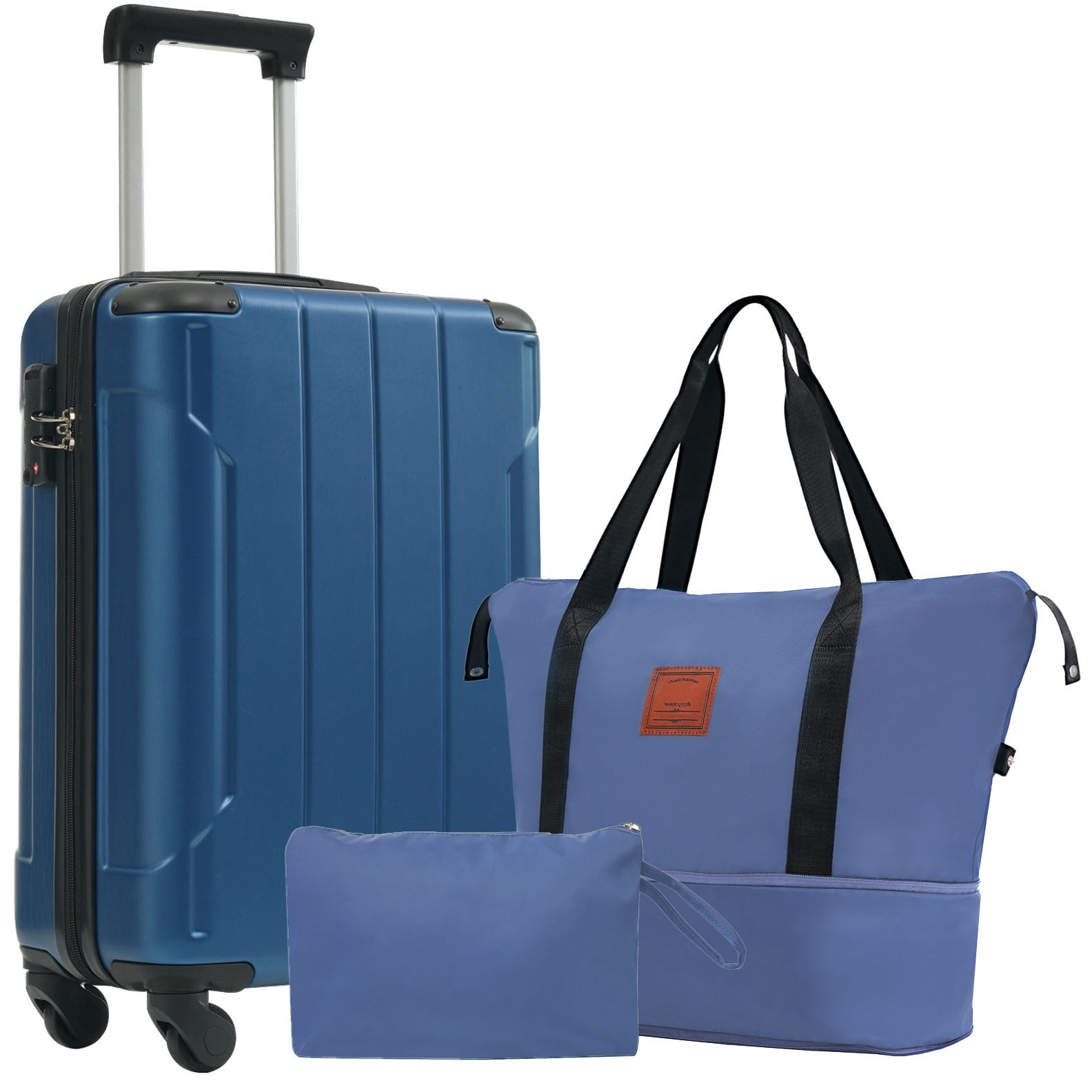 CQSXDA 20 Inch Lightweight Hardshell ABS Carry On Luggage Set with Spinner Wheels for Weekend Getaways & Travel 3 Piece, Blue