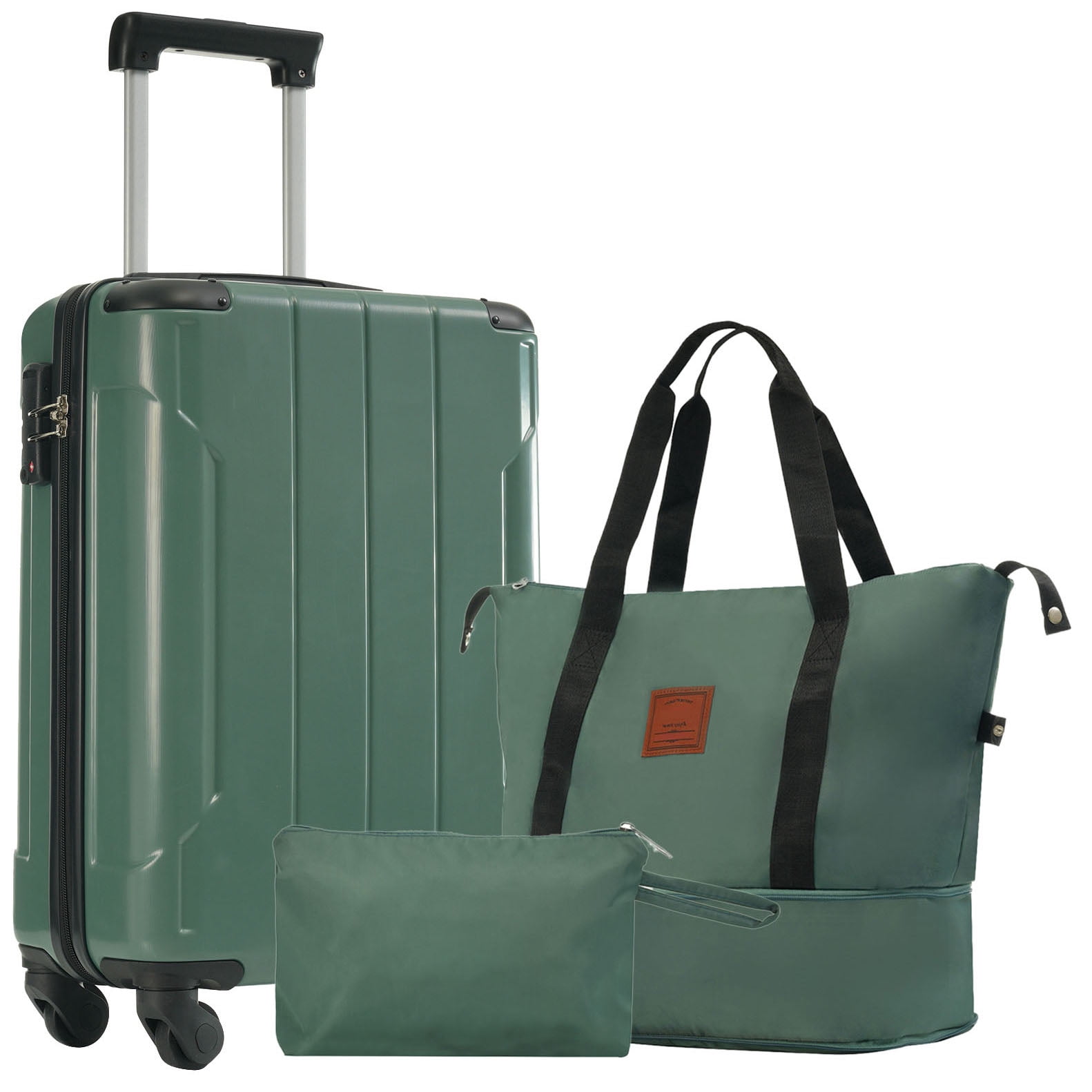 CQSXDA 20 Inch Lightweight Hardshell ABS Carry On Luggage Set with Spinner Wheels for Weekend Getaways & Travel 3 Piece, Green