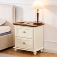 thumbnail image 1 of CQSXDA 22.9 Inch Mid Century Modern Nightstand in Wood Finish with 2 Drawers, USB Ports and Outlet Holefor Living Room or Entryway, Brown+White, 1 of 11