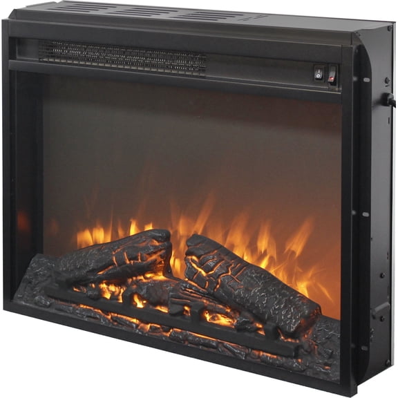 CQSXDA 23" Electric Fireplace Insert Heater With Realistic Flame Antique Black Tempered Glass Heating Device For Home