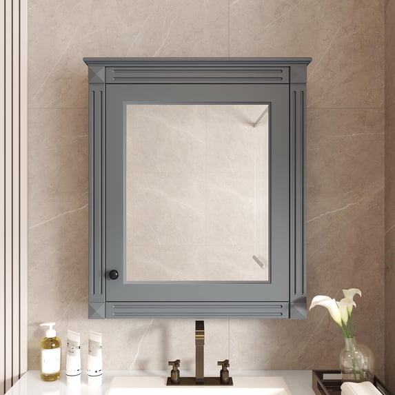 CQSXDA 24'' x 27'' Wall Mounted Bathroom Storage Cabinet with Mirror, Medicine Cabinet with Height Adjustable Shelf, Over the Toilet Space Saver Cabinet
