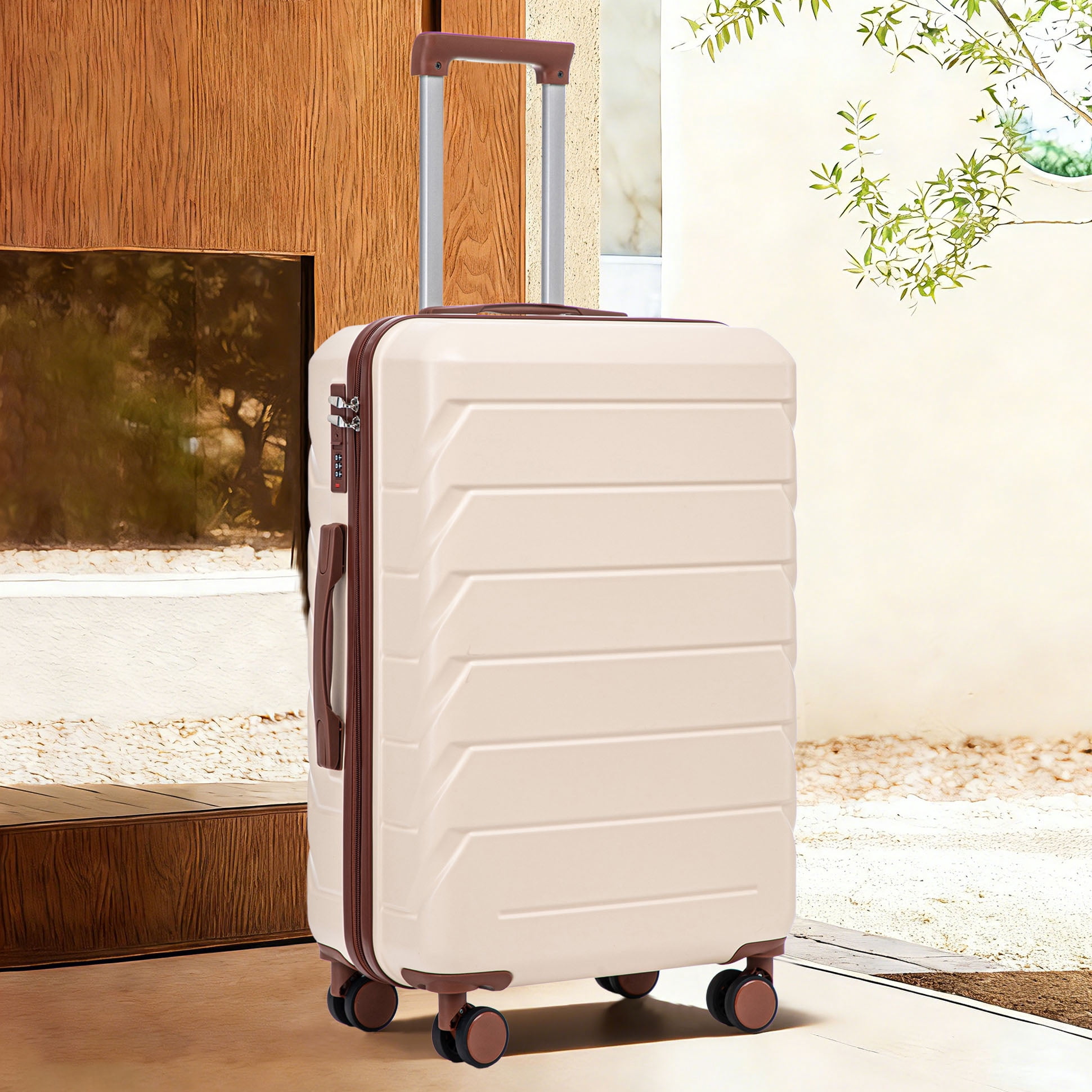 CQSXDA 28 Inch Large Travel Checked Luggage - Scratch Resistant ABS Hard Shell with Four Wheels and Combination Lock, Beige