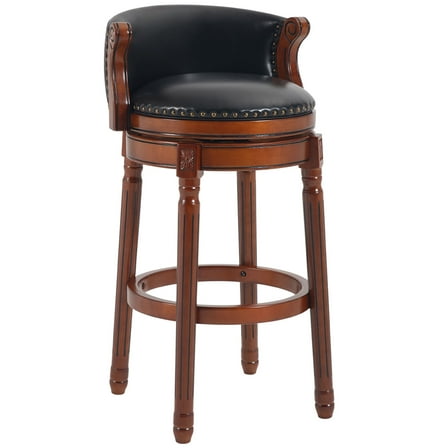 CQSXDA 29.5" Height Cow Top Leather Wooden Bar Stools with 360 Degree Swivel for Kitchen and  Dining Rooms, Black(1pc)
