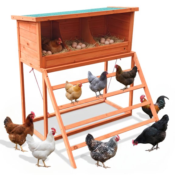 CQSXDA 3-In-1 Nesting Boxes For Chickens With Perch And Swing  Wooden Egg Laying Box For Hens And Ducks