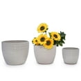 thumbnail image 1 of CQSXDA 3-Pack Ancient White Ceramic Planters, 15" 12" 9" Modern Indoor Outdoor Flower Pot w/Drainage, 1 of 11