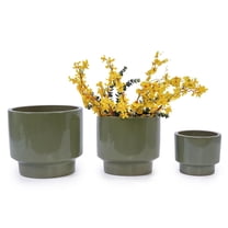 CQSXDA 3-Pack Antique Light Green Ceramic Planters, 15" 12" 9" Modern Indoor Outdoor Flower Pot w/Drainage