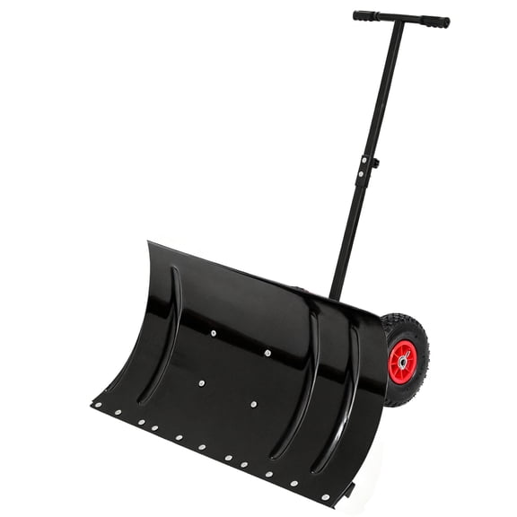 CQSXDA 30 Inch Wide Metal Snow Pusher with 15 Inch Height and 2 Wheels for Effortless Snow Clearing on Driveway & Sidewalk