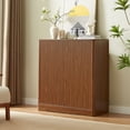thumbnail image 1 of CQSXDA 31.5 Inch Walnut Sideboard With Curved Design, Versatile Storage Cabinet For Living Room, Kitchen, Bedroom, 1 of 8
