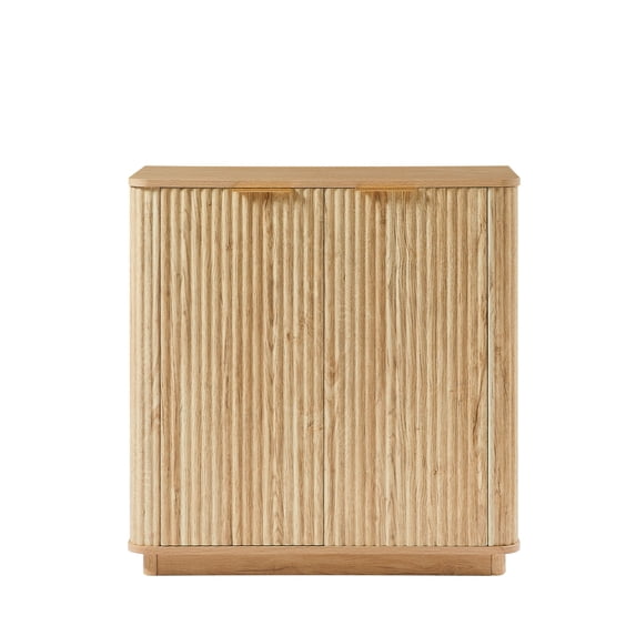CQSXDA 31.5'' Sideboard Buffet Cabinet Featuring Curved Wave Design For Hallway Living Room And Bedroom Decor, Oak