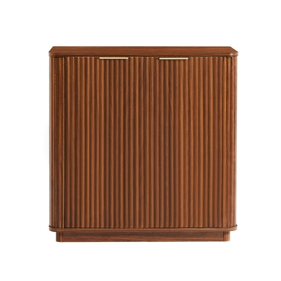 CQSXDA 31.5'' Sideboard Buffet Cabinet Featuring Curved Wave Design For Hallway Living Room And Bedroom Decor, Walnut