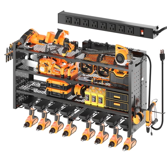 CQSXDA 33 Inches  Modular Wall-Mounted Power Tool Organizer Featuring Hooks, Heavy-Duty Design and Charging Station