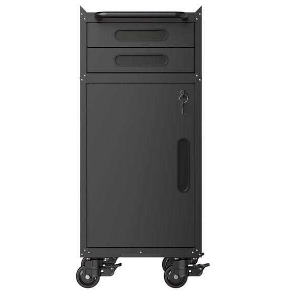 CQSXDA 34.3 Inch Narrow Rolling Tool Cabinet in Sleek Design - Space-Saving Garage Storage with Lockable Door and 2 Drawers