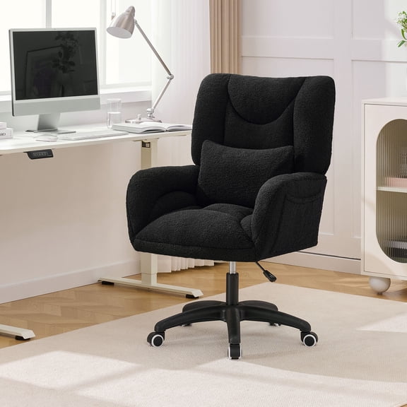 CQSXDA 360 Swivel Home Office Chair With Base And Universal Wheels, 4 Inch Height Adjustable Design for  Office Room, Study Or Game Room, Black