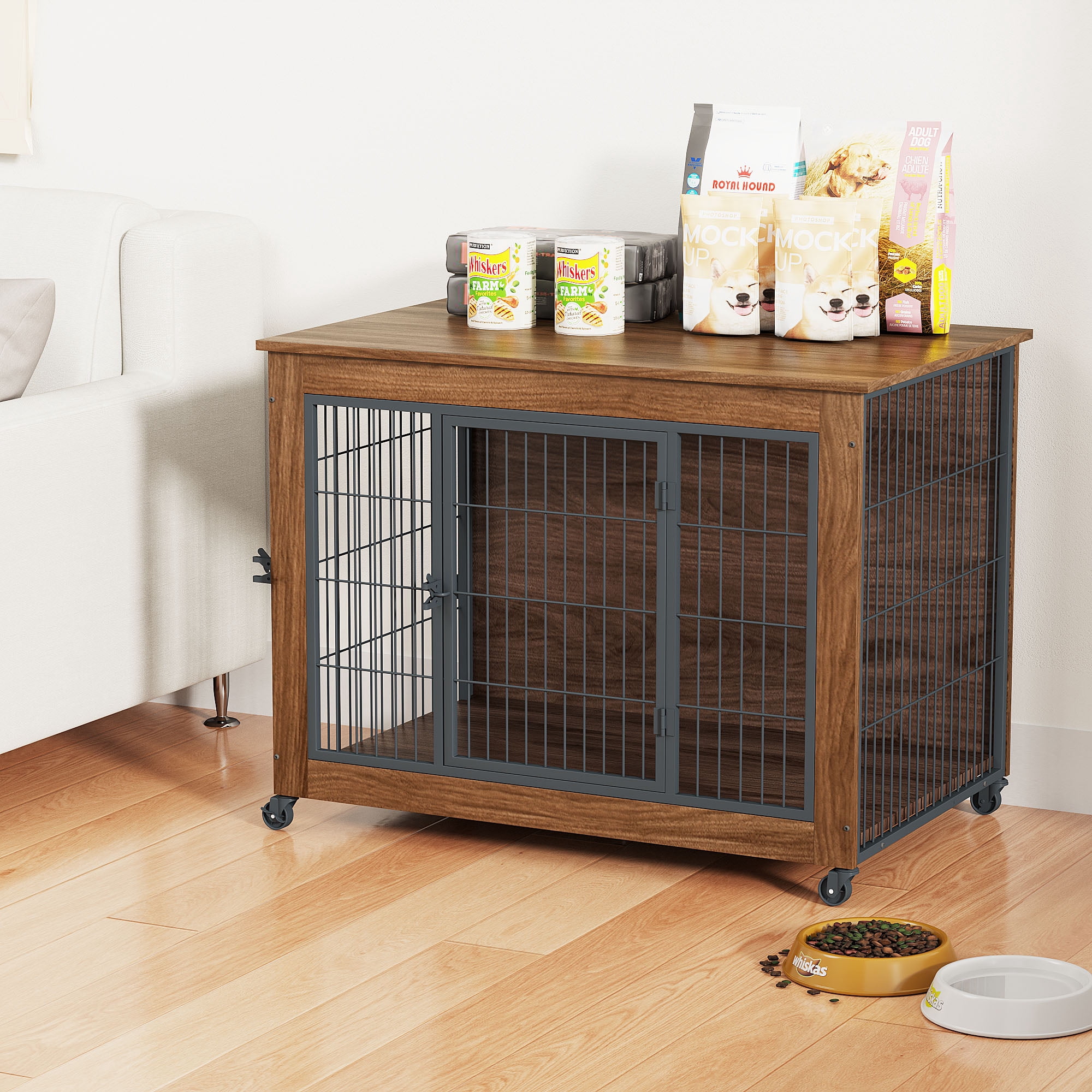 CQSXDA 38.6"Wooden Dog Crate Furniture with Wheels for Small Dogs ...