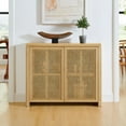 thumbnail image 1 of CQSXDA 39.4" Mid Century Modern Rattan Sideboard Cabinet with 2 Outlet Holes for Entryway and Living Room Storage，Natural, 1 of 10