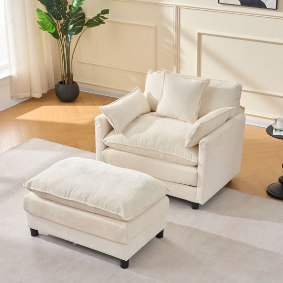 CQSXDA 39.4" Modern Accent Chair with Ottoman in Stylish Chenille Upholstered Fabric for Living Room or Bedroom Seating