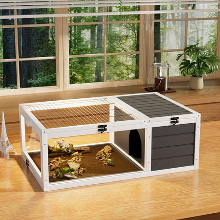 CQSXDA 39.5 Inch Wooden Tortoise House Indoor Habitat for Small Animals Lizards Geckos with 2 Waterproof Trays