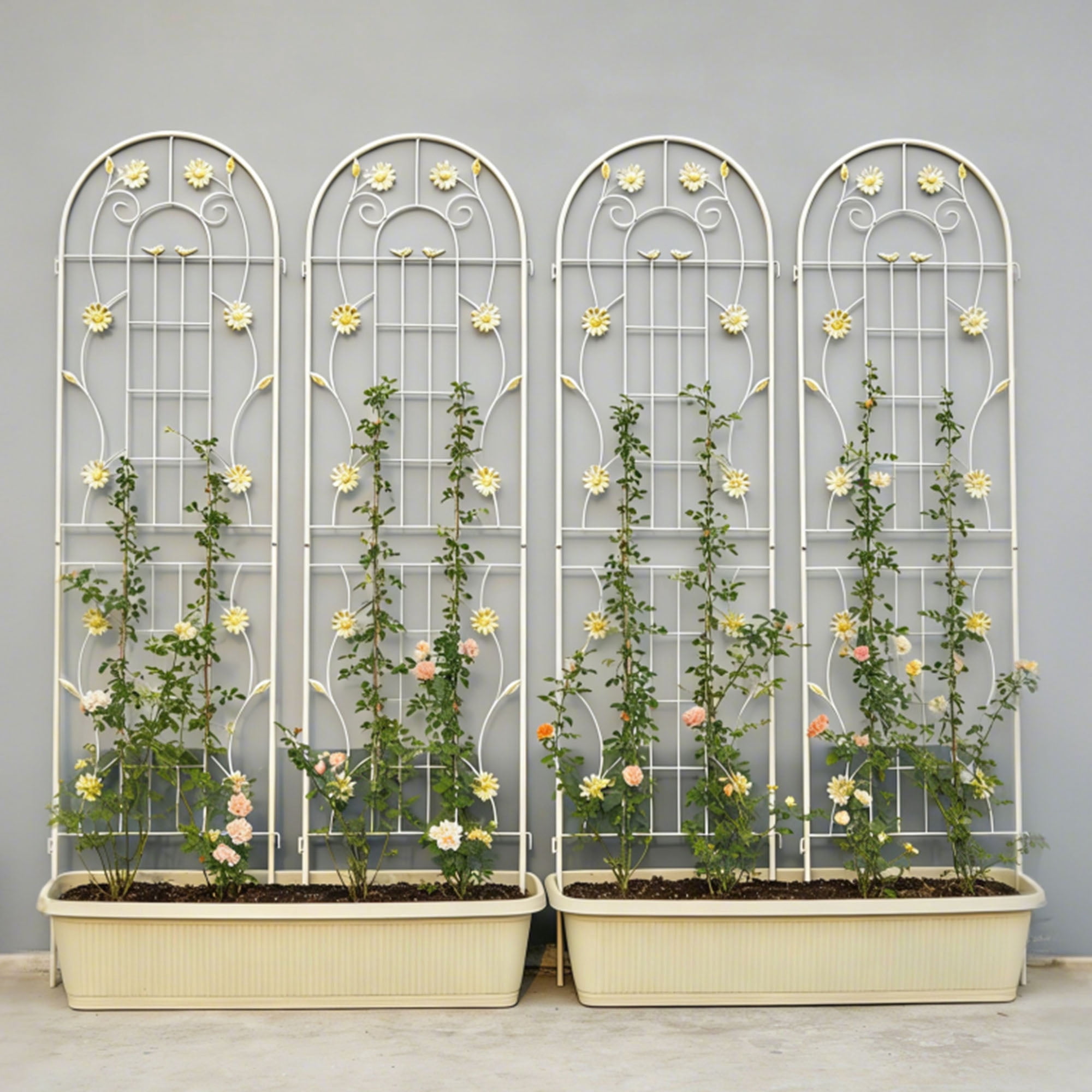 CQSXDA 4 Pack Large Garden Trellis 71"H x 19.7" W Heavy Duty Rustproof White Iron Plant Trellis for Potted Plant Support Metal Climbing Rose Trellis Vine Vegetable Cucumber