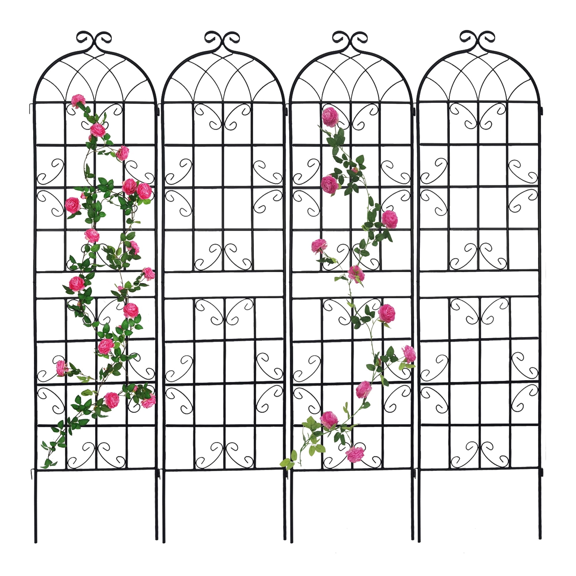 CQSXDA 4 Pack Large Garden Trellis 86.7"H x 19.7" W Heavy Duty Rustproof Black Iron Plant Trellis for Potted Plant Support Metal Climbing Rose Trellis Vine Vegetable Cucumber
