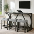 thumbnail image 1 of CQSXDA 4 Piece Bar Table And Chair Set, 59 Inch Dining Table With 3 Upholstered Stools  With Power Outlet  For Home Entertaining, Black, 1 of 10